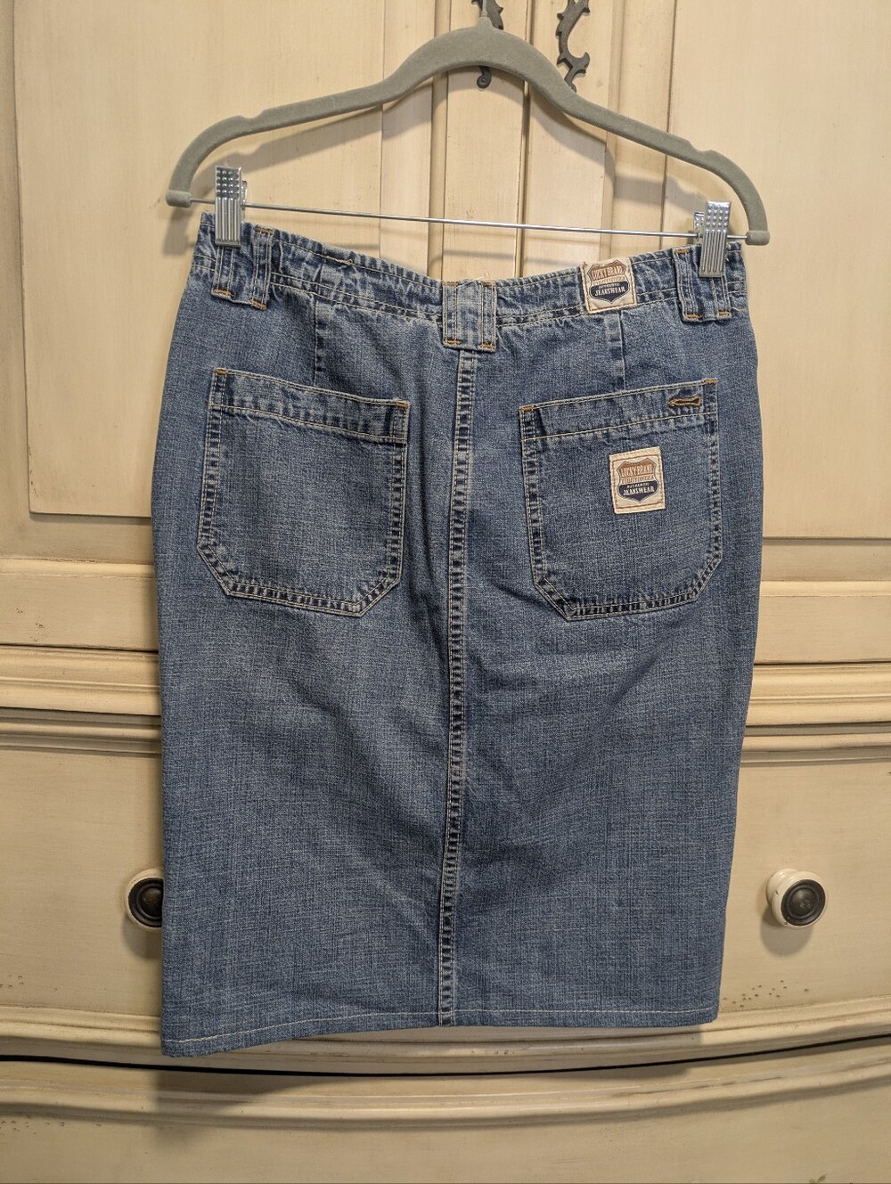 The BEST Vintage 90s Denim Midi Skirt Lucky Brand Dungarees By Gene Montesano